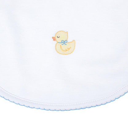 Precious Duckling Embroidered Bib: Light Blue Trim