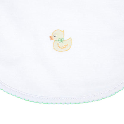 Precious Duckling Embroidered Bib: Celery Trim