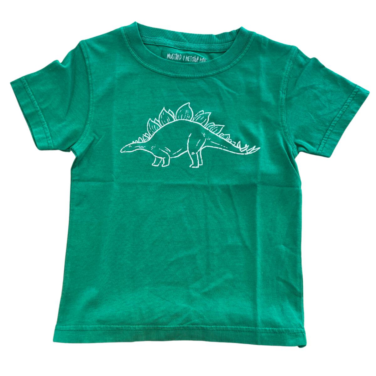 100% Cotton Short Sleeve T-Shirt: Green with Stegosaurus Print