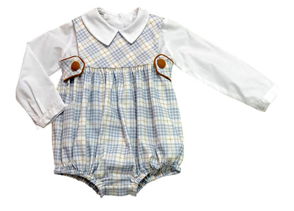 Celine Lucas Plaid Boy Bubble Set with LS Peter Pan Shirt