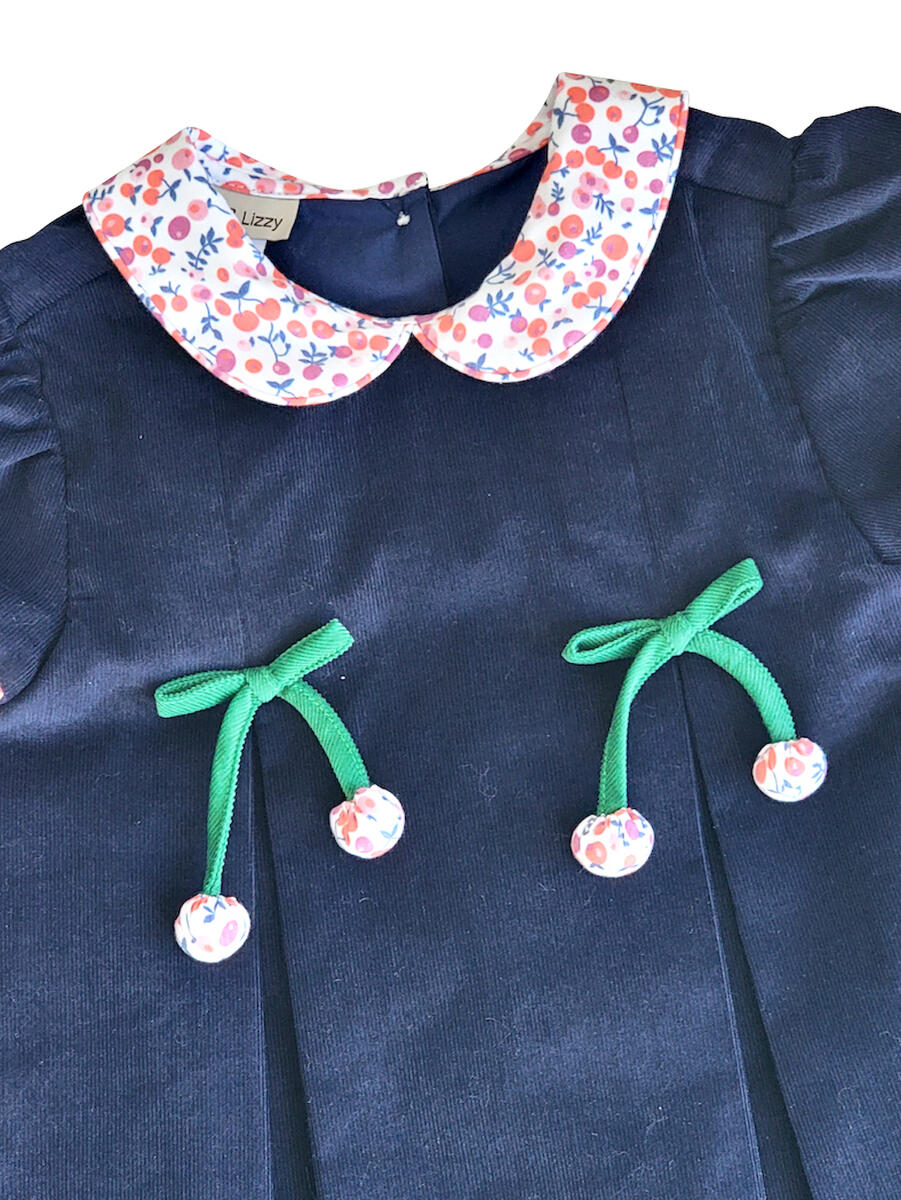 Cherries Navy Blue Corduroy Girl&