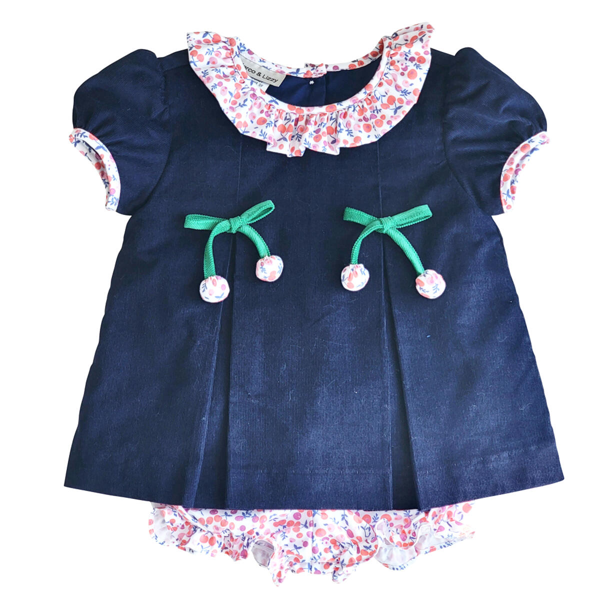 Cherries/Blue Corduroy and Floral Bloomer Set