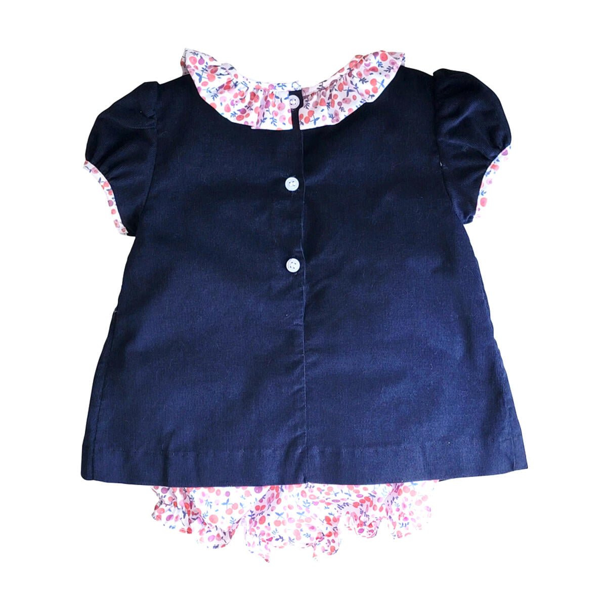 Cherries/Blue Corduroy and Floral Bloomer Set