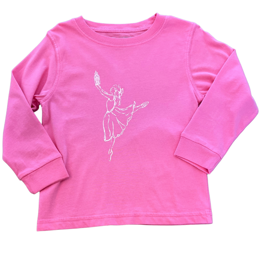 LS Mustard &amp; Ketchup Kids T-Shirt: Pink with White Nutcracker Ballerina