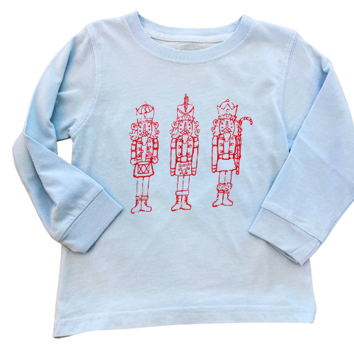 LS Mustard &amp; Ketchup Kids T-Shirt: Light Blue with Red Nutcracker Trio