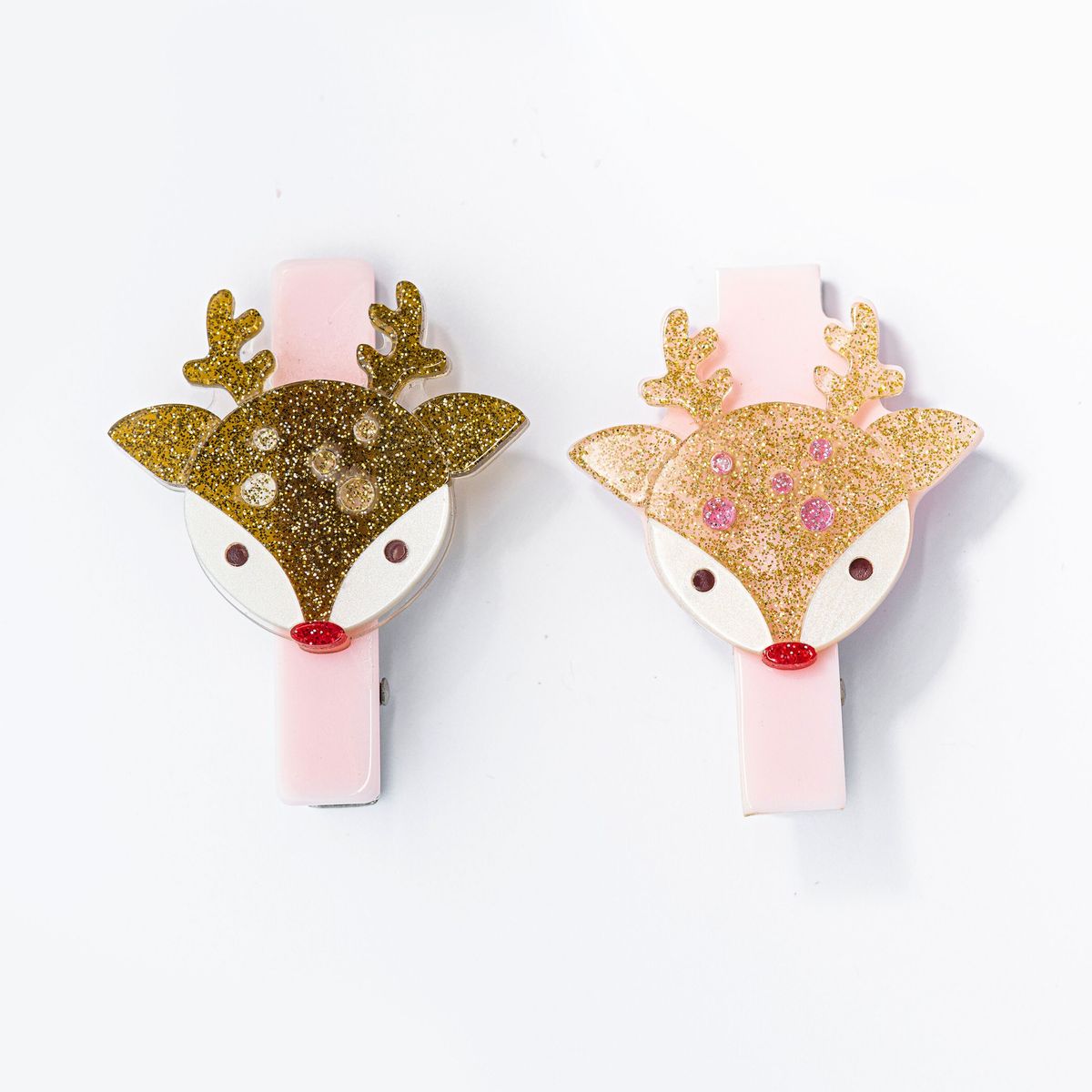 Glitter Gold &amp; Brown Reindeer Hair Clips