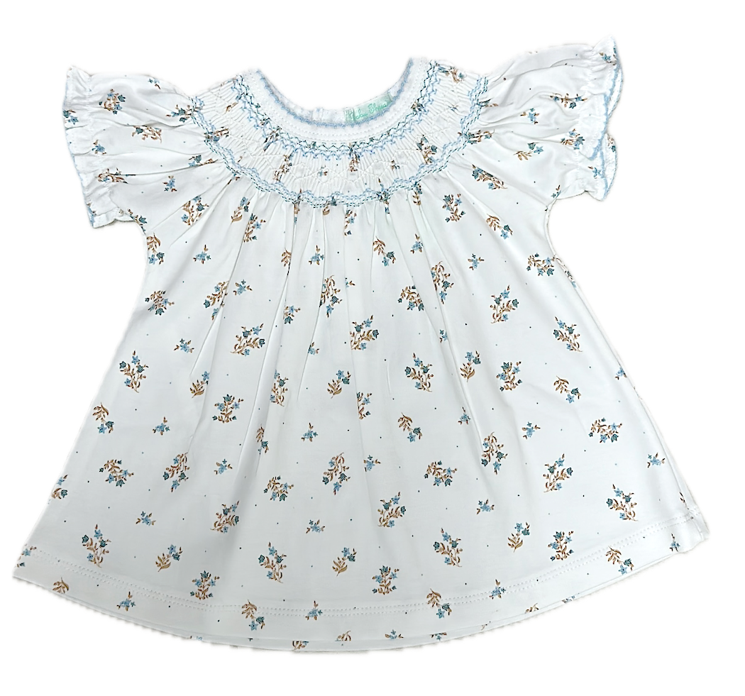 Dainty Blue Flowers Smocked Bishop Bloomer Set