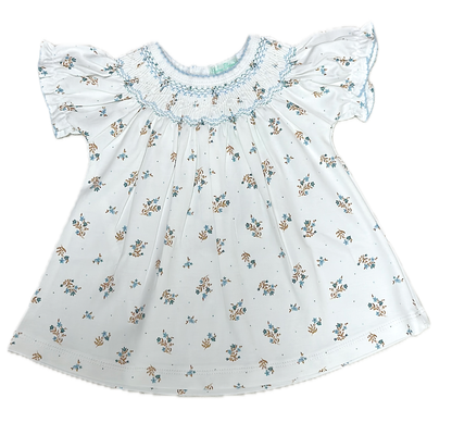 Dainty Blue Flowers Smocked Bishop Bloomer Set