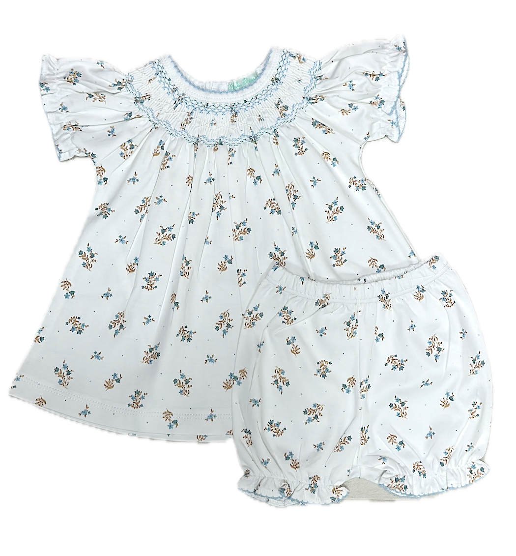 Dainty Blue Flowers Smocked Bishop Bloomer Set