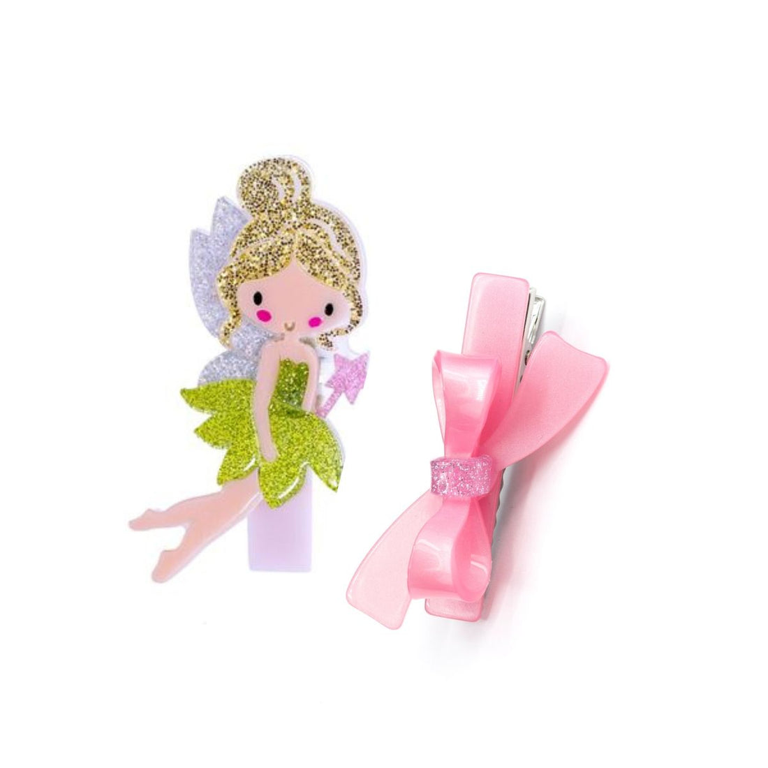 Fairy Green Glitter Dress with Bow Alligator Clips