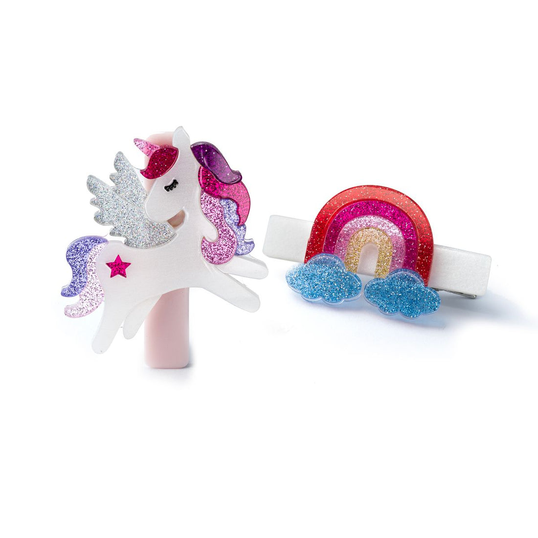Unicorn and Rainbow Glitter Hair Clips