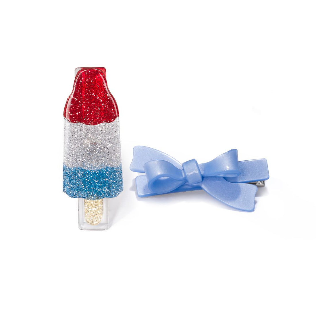 Popsicle Rocket Glitter Blue Bow Hair Clips