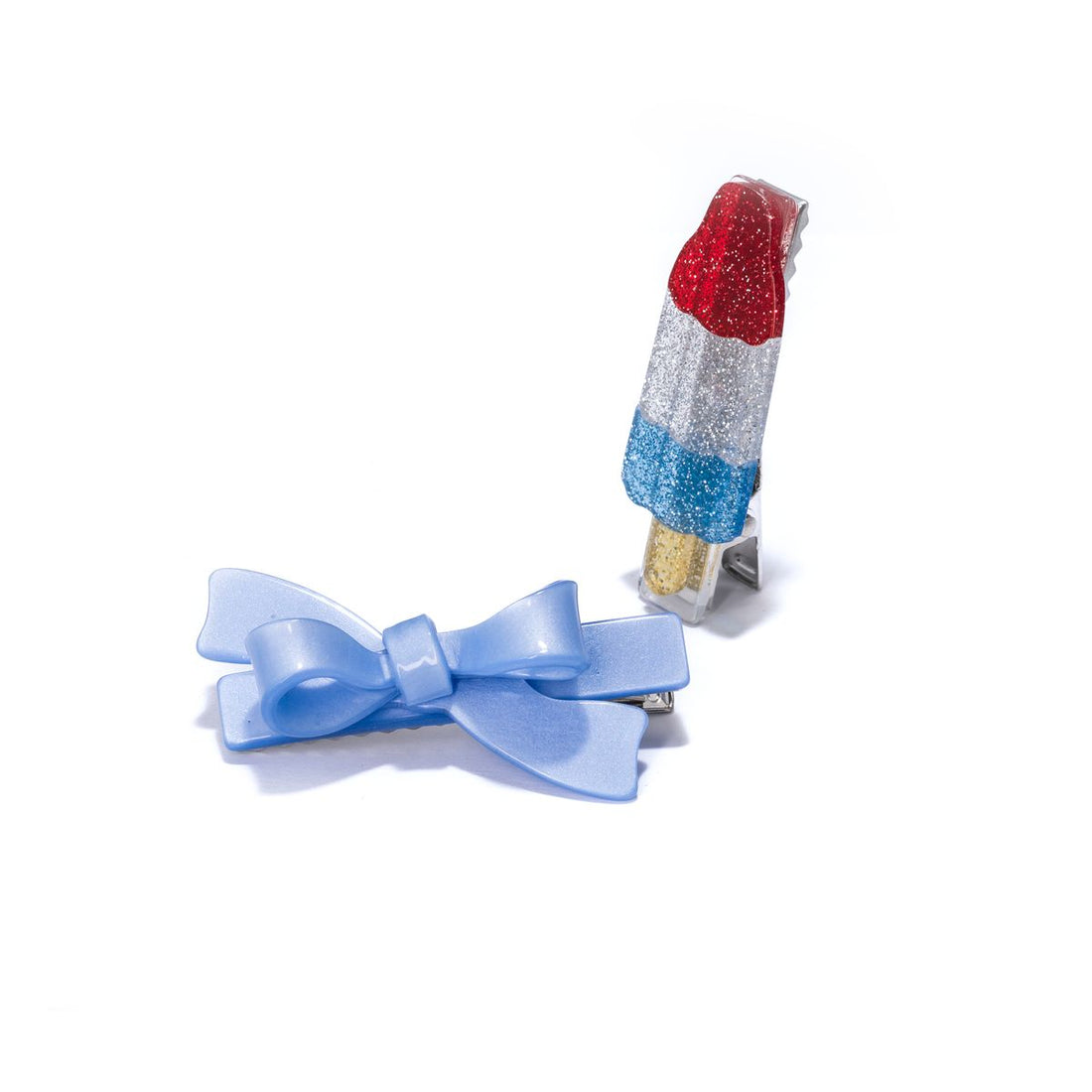 Popsicle Rocket Glitter Blue Bow Hair Clips