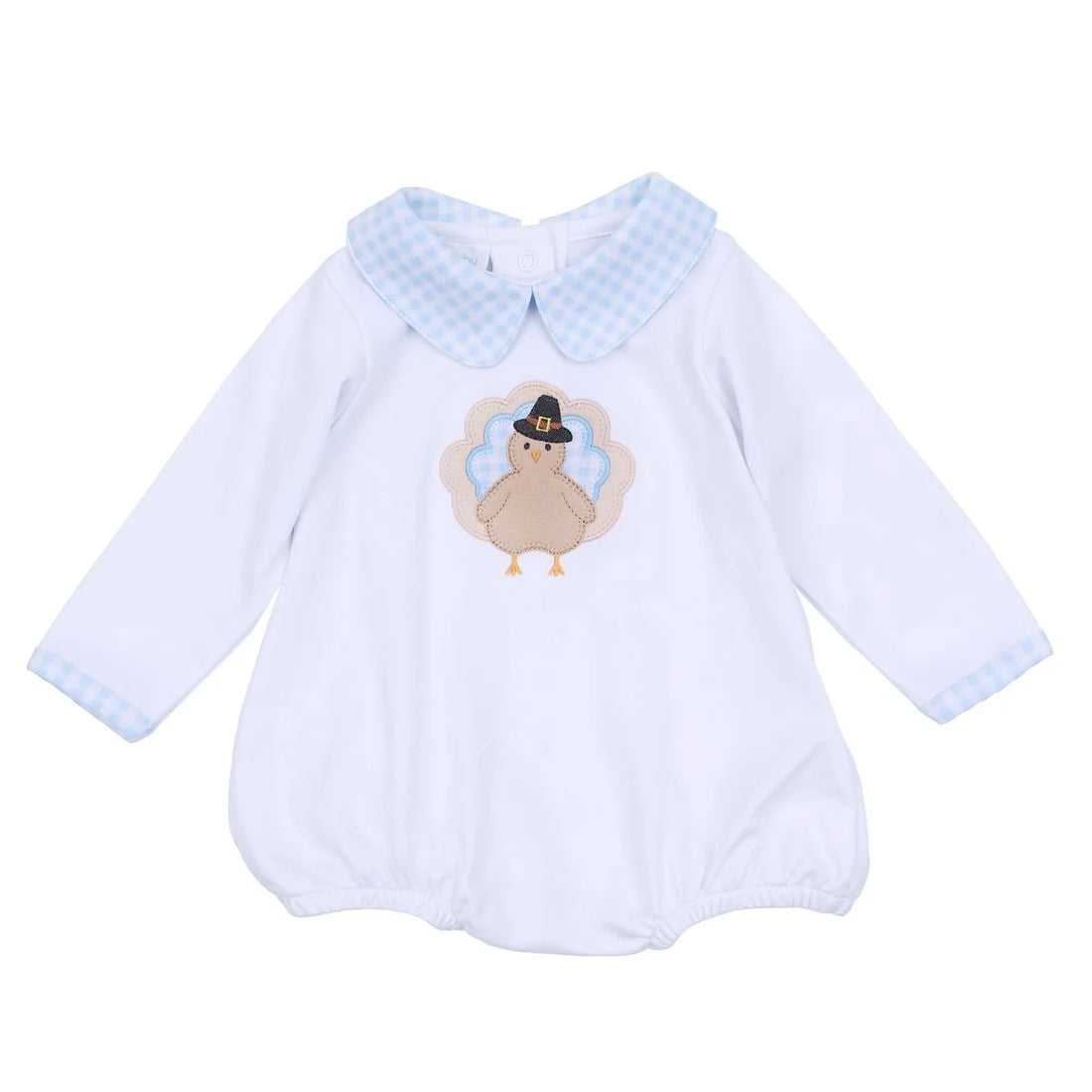 Pilgrim Pals Applique Collared LS Boy Bubble: Light Blue