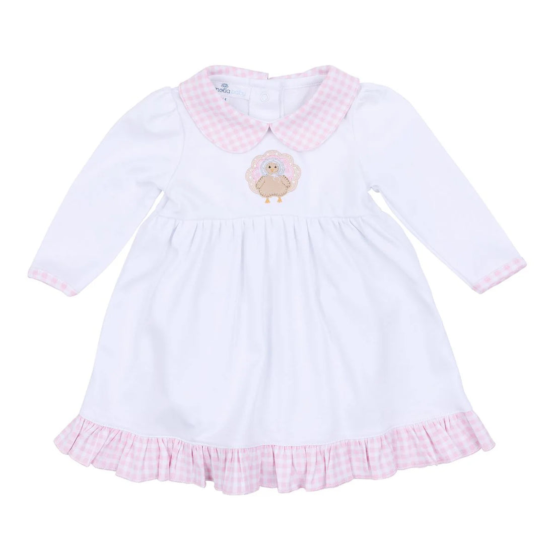 Pilgrim Pals Applique Collared SS Toddler Dress: Pink