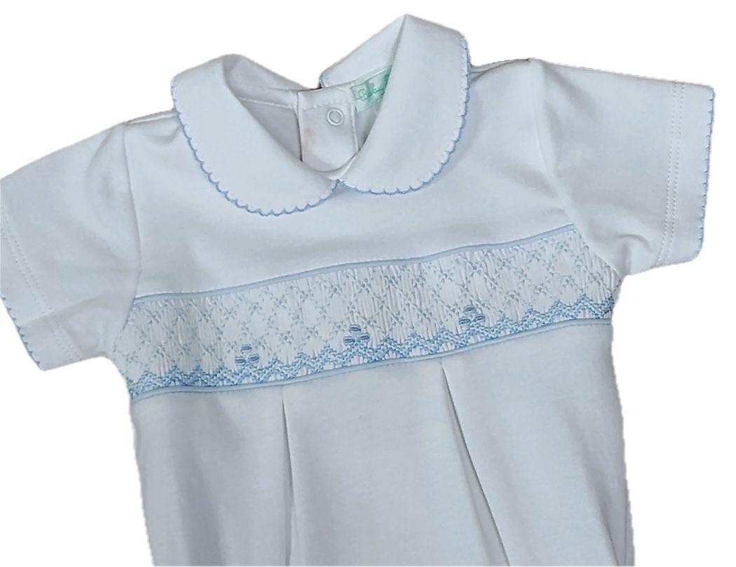 Eden Blue Smocked Peter Pan Boy Bubble