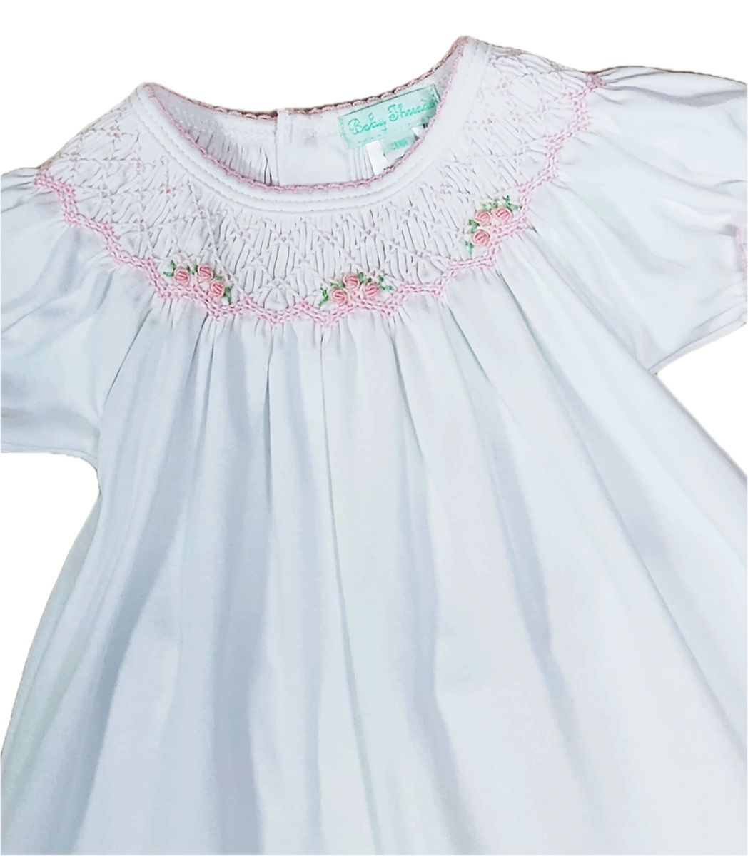 Eden Pink Rosebuds Smocked Bishop Bloomer Set