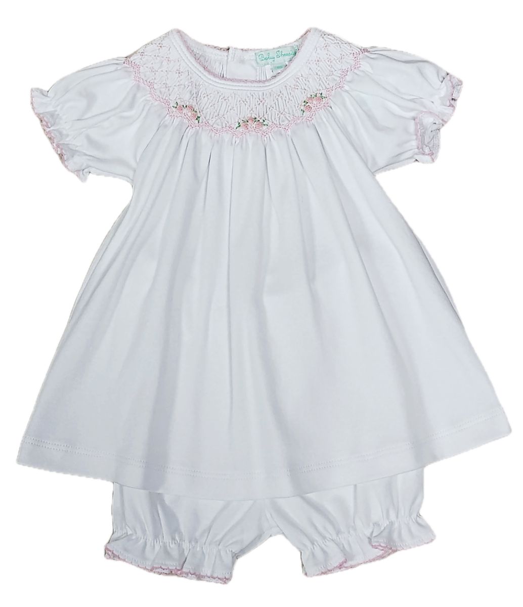 Eden Pink Rosebuds Smocked Bishop Bloomer Set