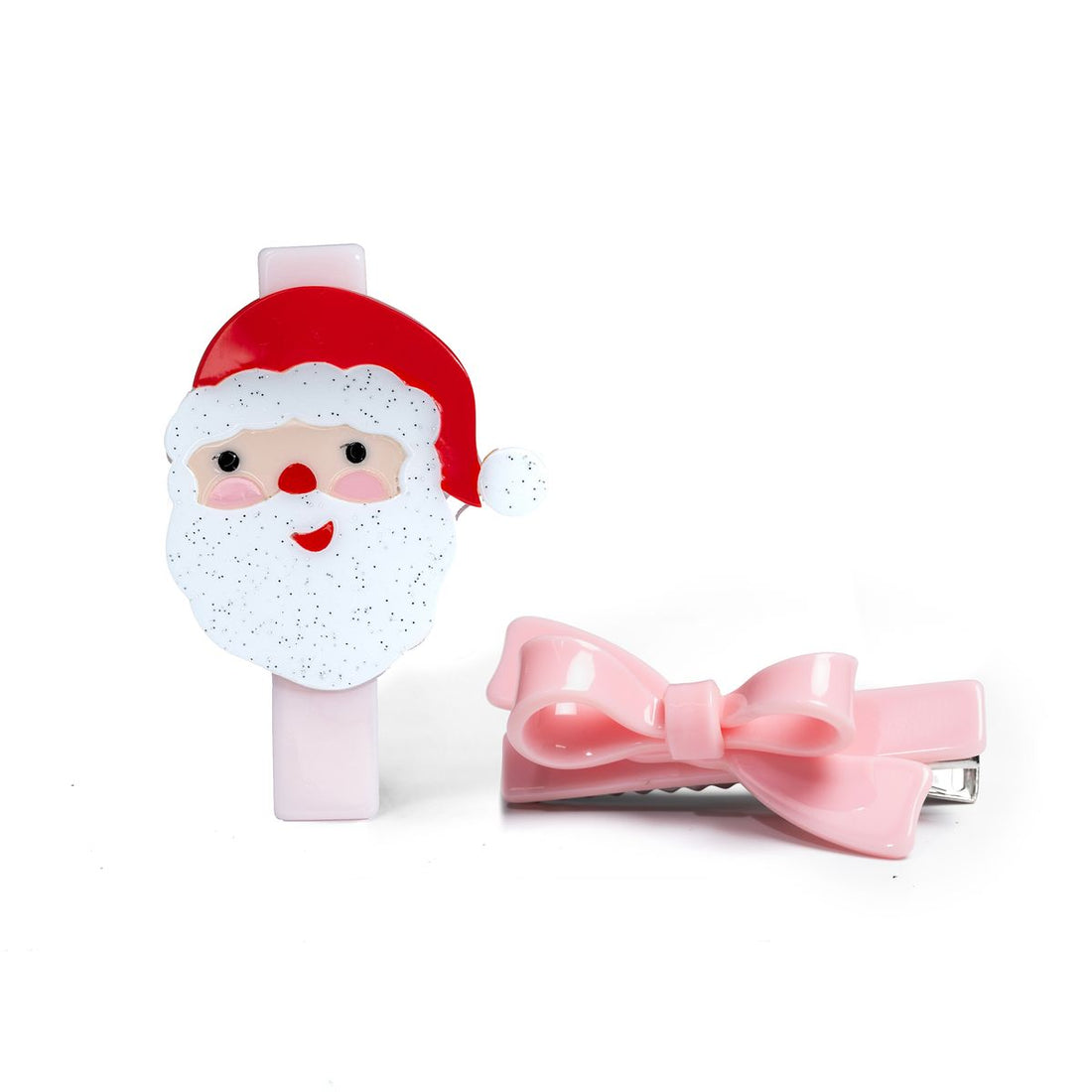 Santa Pink Bow Hair Clips