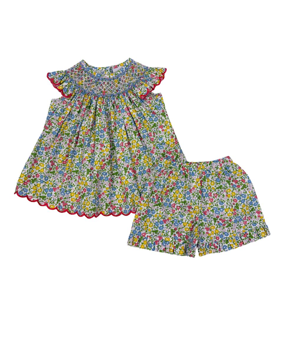 Pink/Yellow/Blue Floral Smocked Bloomer Set