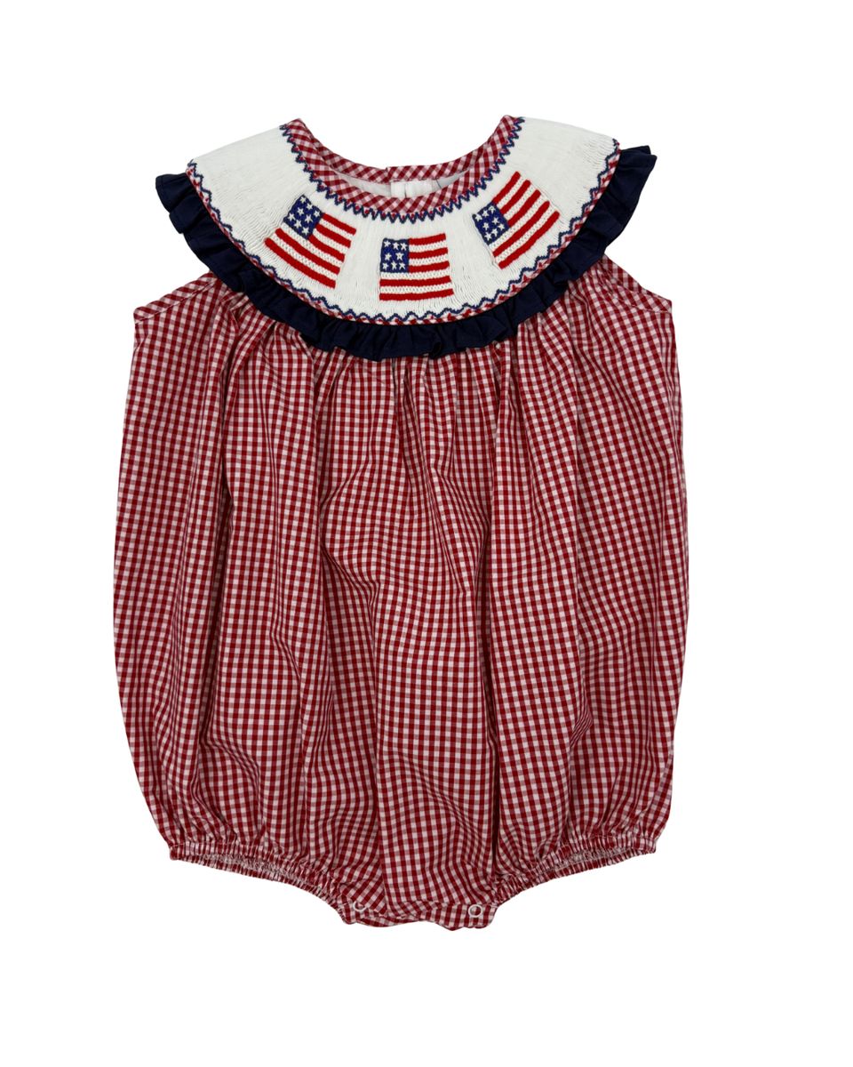 Red Windowpane Flag Smocked Bishop