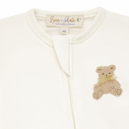 Bear Hugs Zip Footie: Ivory