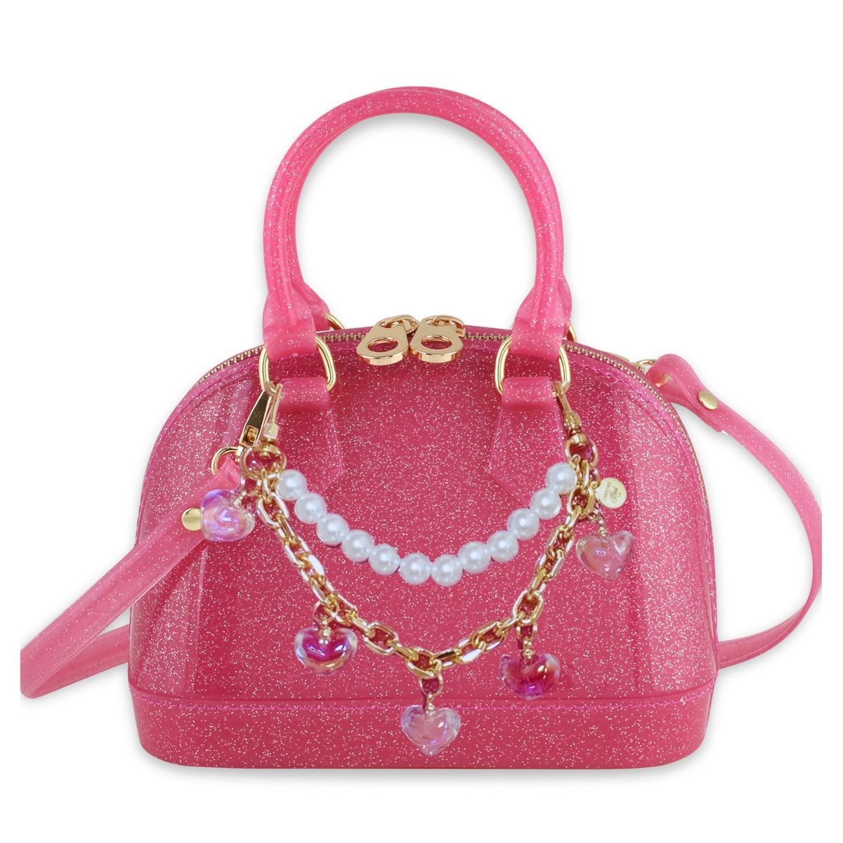 Cate Handbag: Hot Pink Sparkle with Heart Swag
