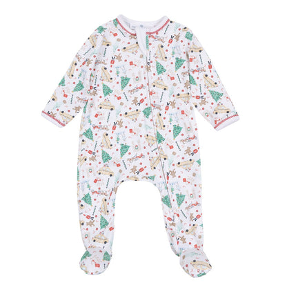 Christmas in the City Red Print Zip Footie