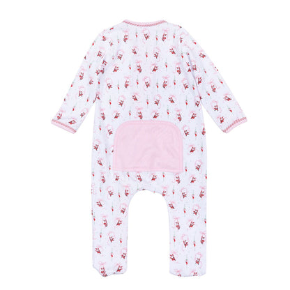 Jolly Ribbons Pink Print Ruffle Zip Footie