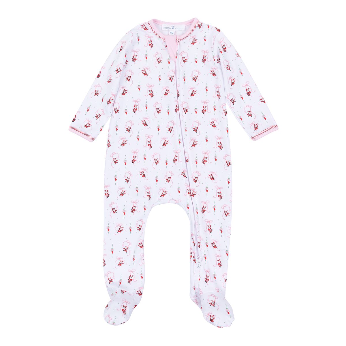 Jolly Ribbons Pink Print Ruffle Zip Footie