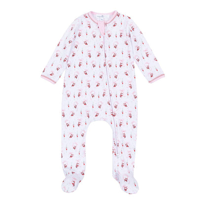 Jolly Ribbons Pink Print Ruffle Zip Footie