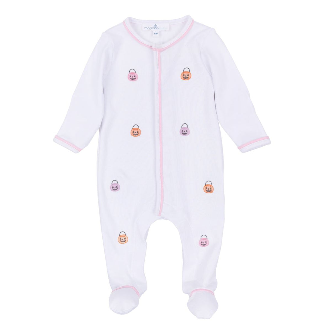 Pumpkin Party Embroidered Footie: Pink