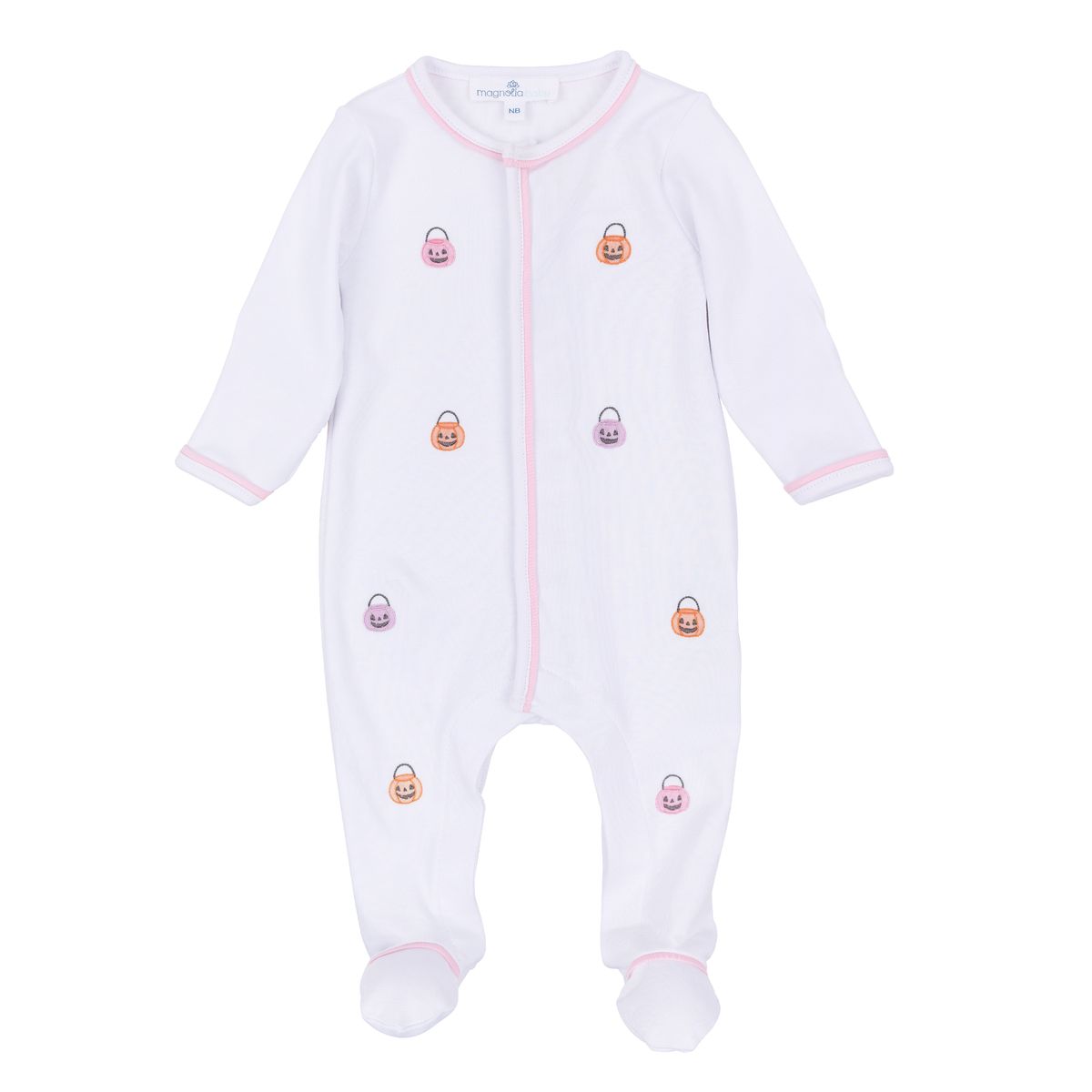 Pumpkin Party Embroidered Footie: Pink