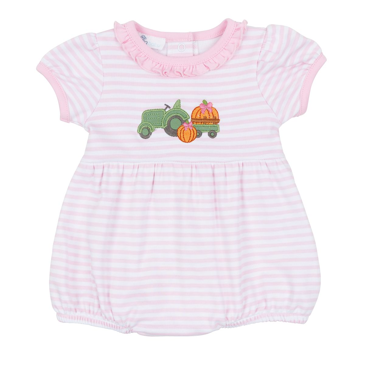 Pumpkin Tractor Applique Pink Ruffle S/S Bubble
