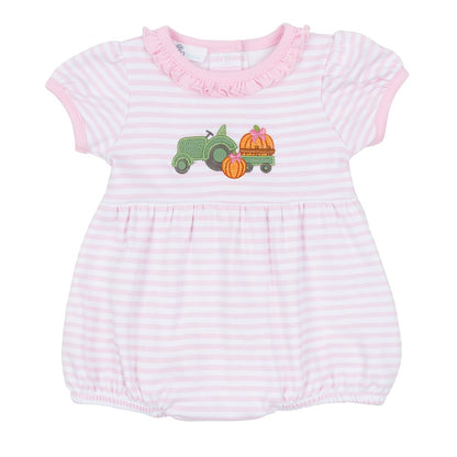 Pumpkin Tractor Applique Pink Ruffle S/S Bubble