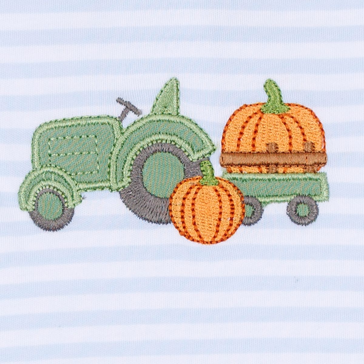 Pumpkin Tractor Applique Light Blue S/S Boy Bubble