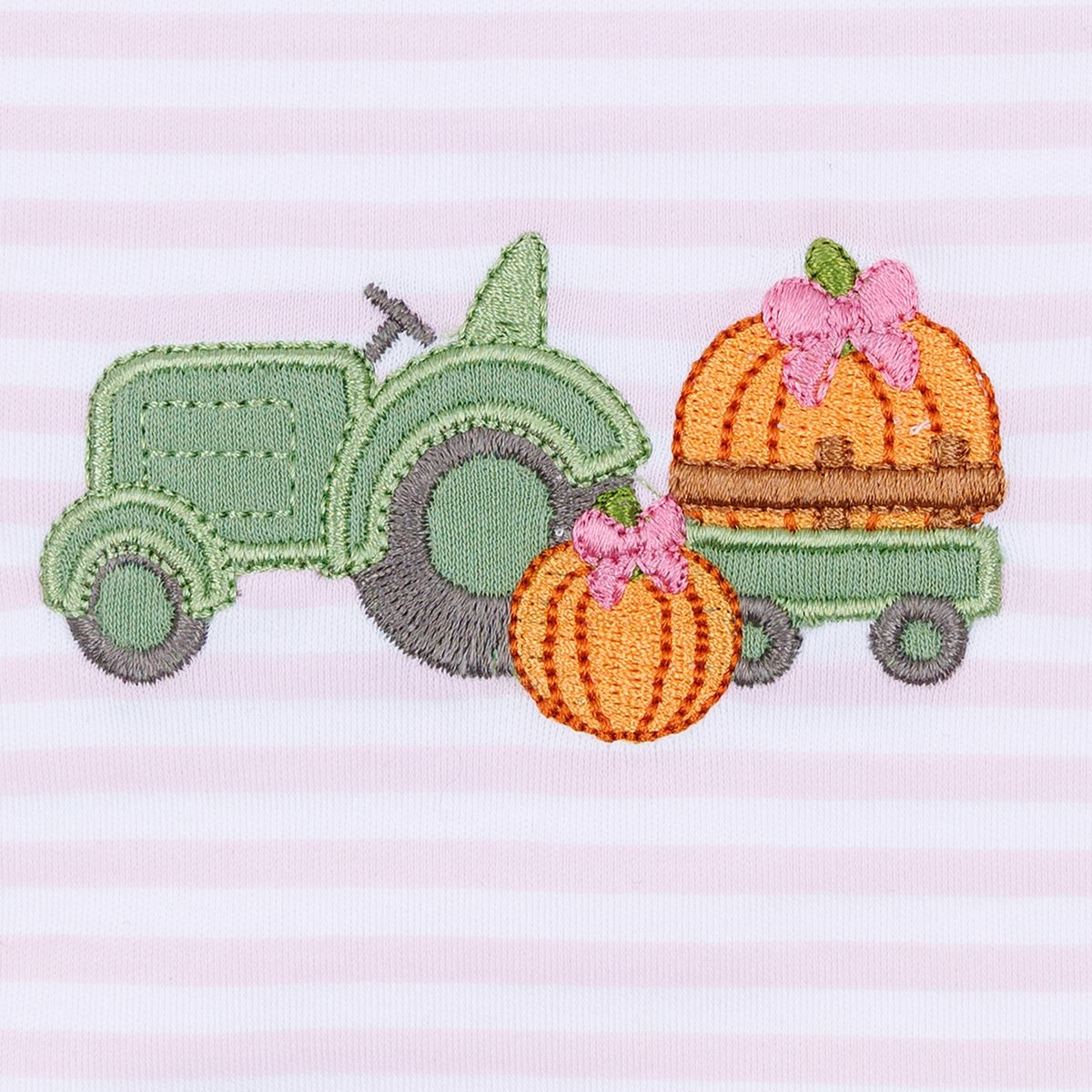 Pumpkin Tractor Applique Pink Ruffle S/S Bubble