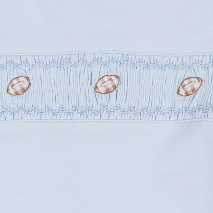 Tiny Tailgater Smocked Footie: Light Blue