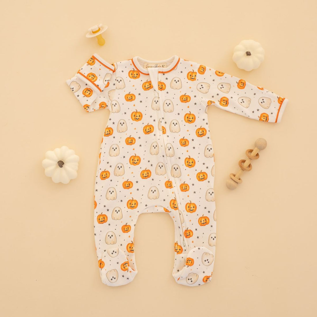 Pumpkin and Boo Orange Zip Footie
