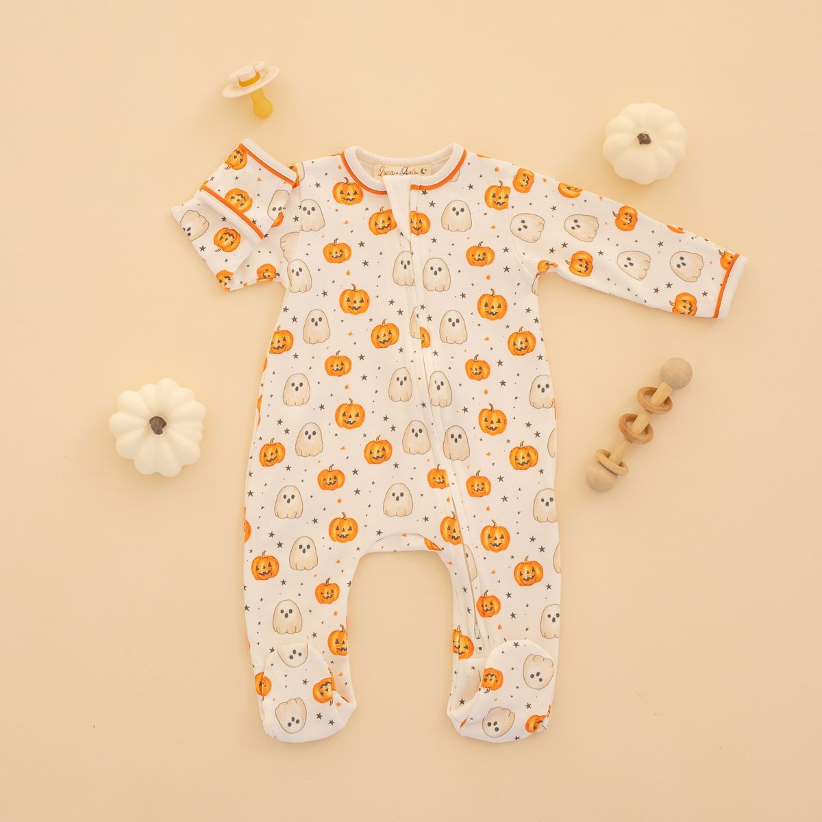 Pumpkin and Boo Orange Zip Footie