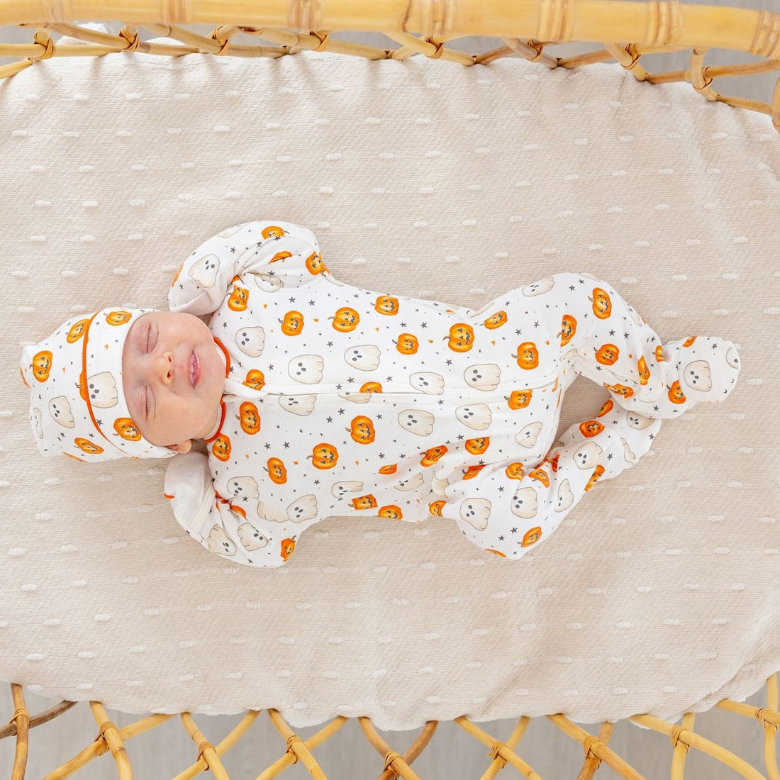 Pumpkin and Boo Orange Zip Footie