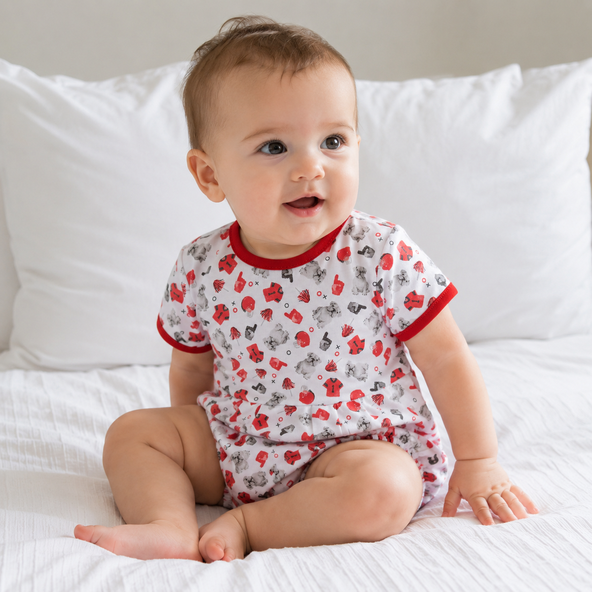 Gameday Dawgs Red Print S/S Boy Bubble