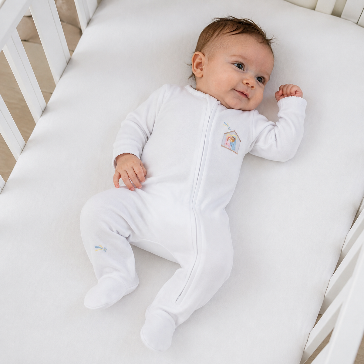 Little Manger White Zip Footie