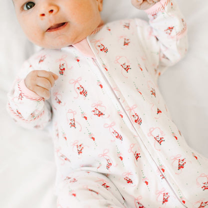 Jolly Ribbons Pink Print Ruffle Zip Footie