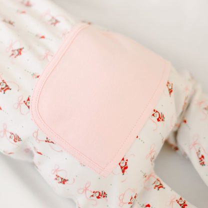 Jolly Ribbons Pink Print Ruffle Zip Footie
