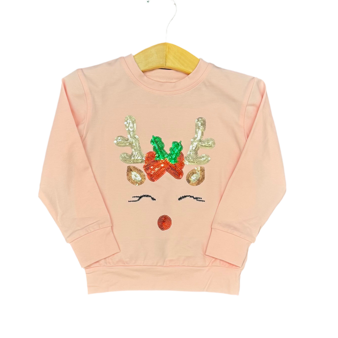 Light Pink Sequin Reindeer LS Shirt