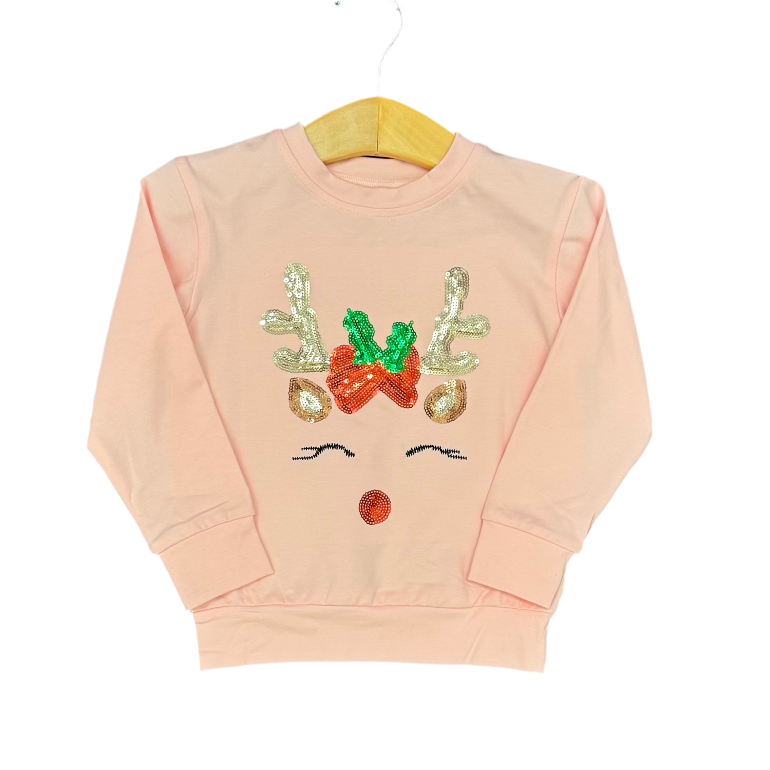 Light Pink Sequin Reindeer LS Shirt