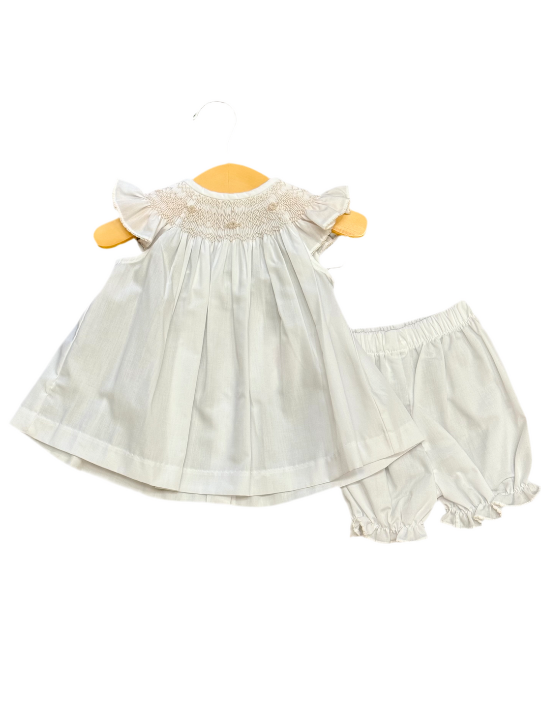 Emma White Smocked Bloomer Set with Ecru Trim