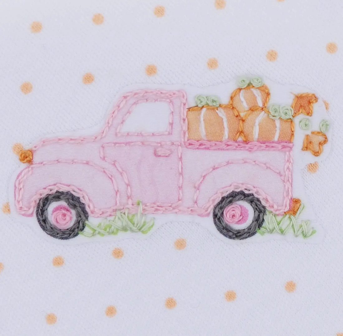 Pumpkin Patch Fun Embroidered Collared Ruffle SS Bubble: Pink