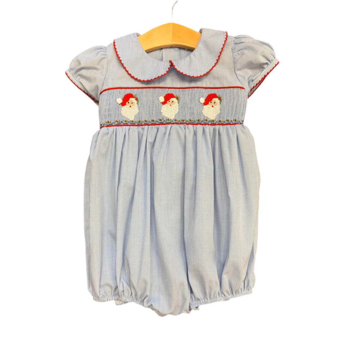 Blue Micro Gingham Santa Smock Waist Bubble